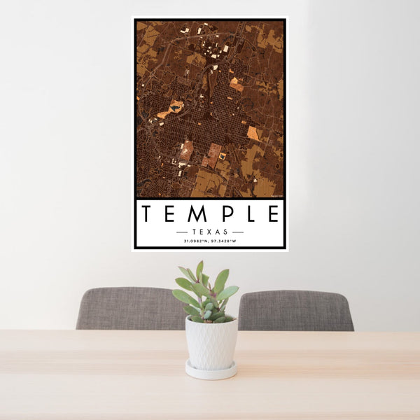 Temple - Texas Map Print in Ember