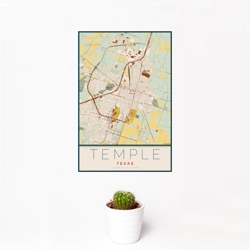 Temple - Texas Map Print in Woodblock