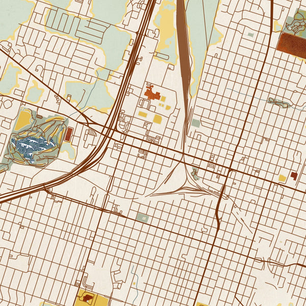 Temple - Texas Map Print in Woodblock