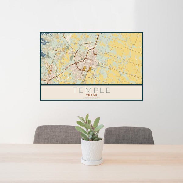 Temple - Texas Map Print in Woodblock