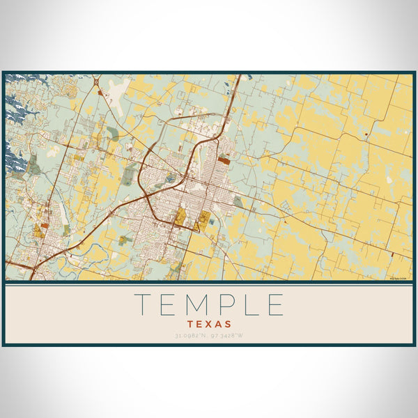 Temple - Texas Map Print in Woodblock