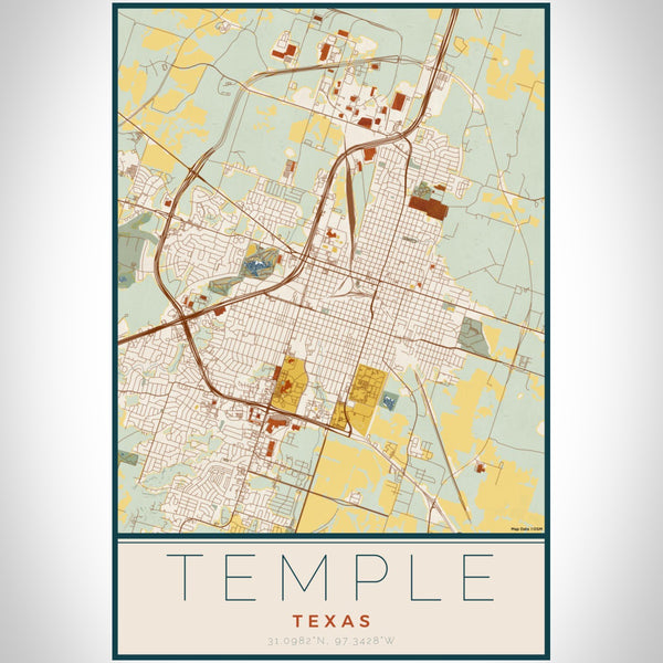 Temple - Texas Map Print in Woodblock