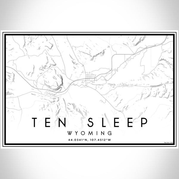 Ten Sleep Wyoming Map Print Landscape Orientation in Classic Style With Shaded Background