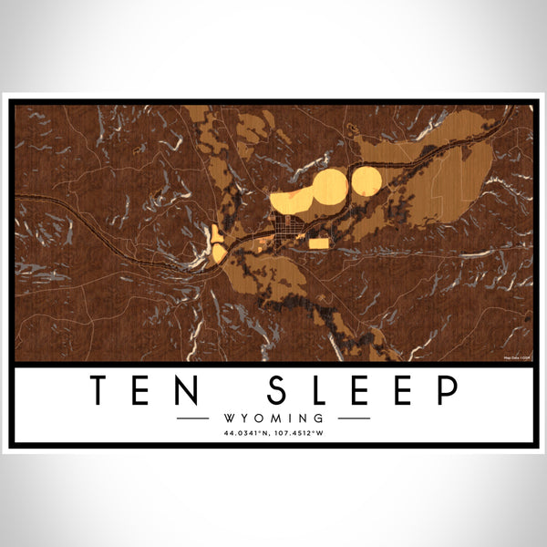 Ten Sleep Wyoming Map Print Landscape Orientation in Ember Style With Shaded Background