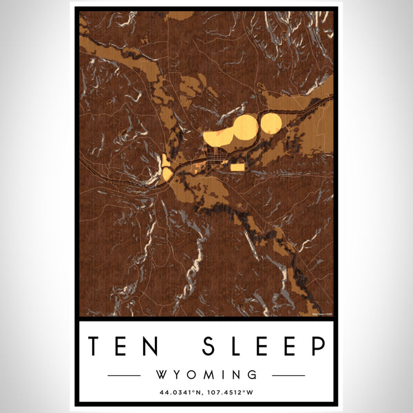 Ten Sleep Wyoming Map Print Portrait Orientation in Ember Style With Shaded Background