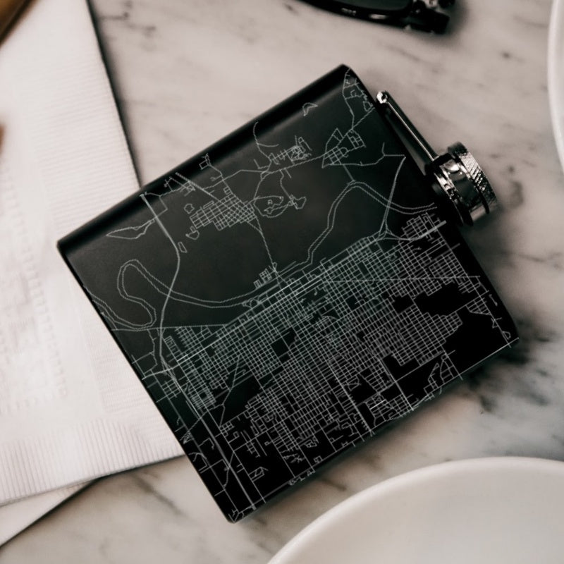 Terre Haute - Indiana Map Hip Flask in Matte Black