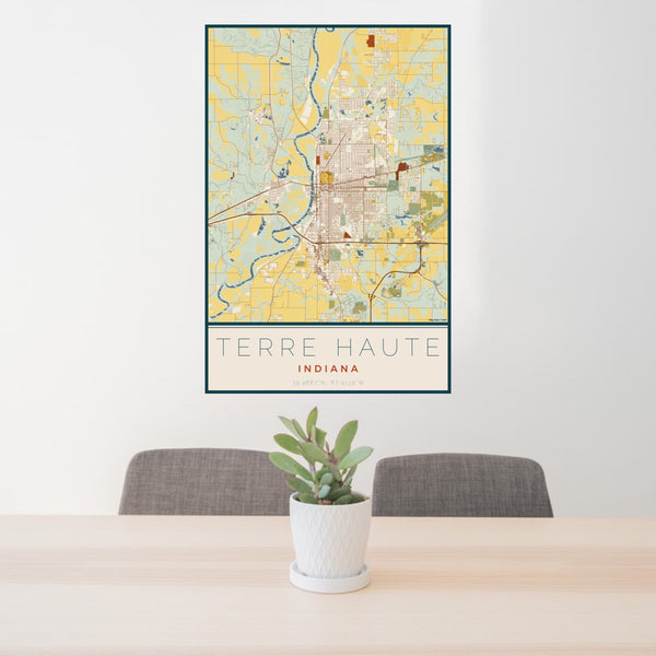 Terre Haute - Indiana Map Print in Woodblock