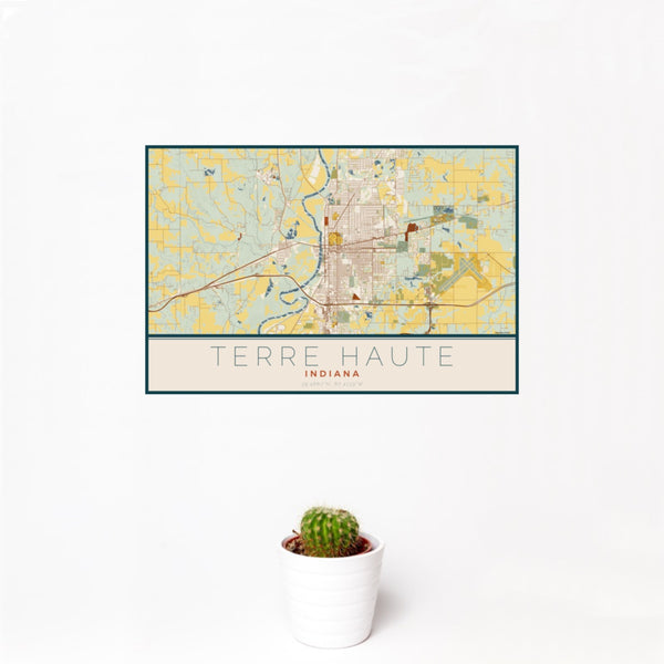 Terre Haute - Indiana Map Print in Woodblock