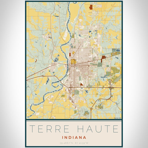 Terre Haute - Indiana Map Print in Woodblock