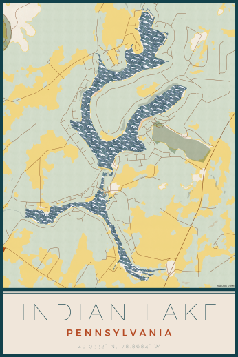 Indian Lake - Pennsylvania Map Print in Woodblock