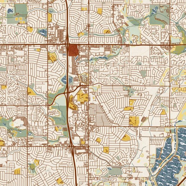 Thornton - Colorado Map Print in Woodblock