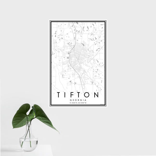 16x24 Tifton Georgia Map Print Portrait Orientation in Classic Style With Tropical Plant Leaves in Water