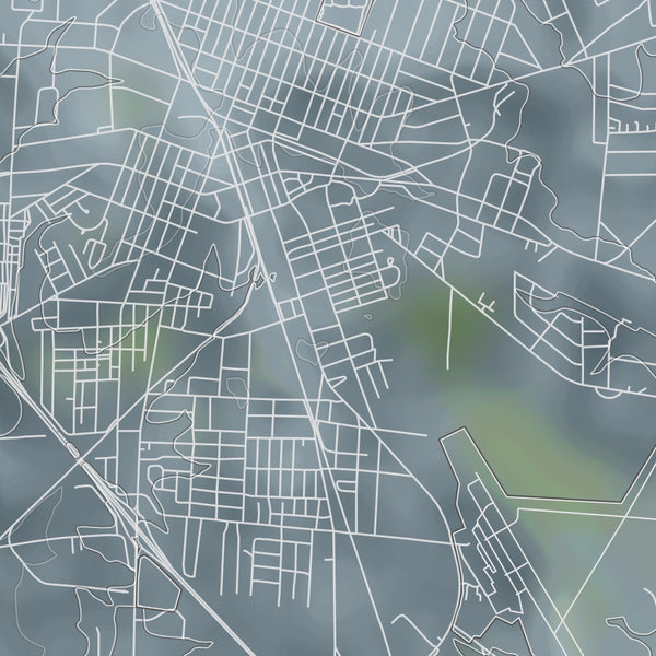 Tifton Georgia Map Print in Afternoon Style Zoomed In Close Up Showing Details