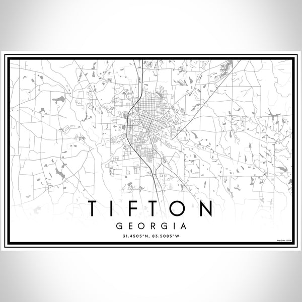 Tifton Georgia Map Print Landscape Orientation in Classic Style With Shaded Background