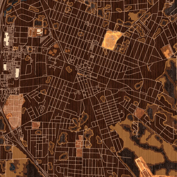 Tifton Georgia Map Print in Ember Style Zoomed In Close Up Showing Details