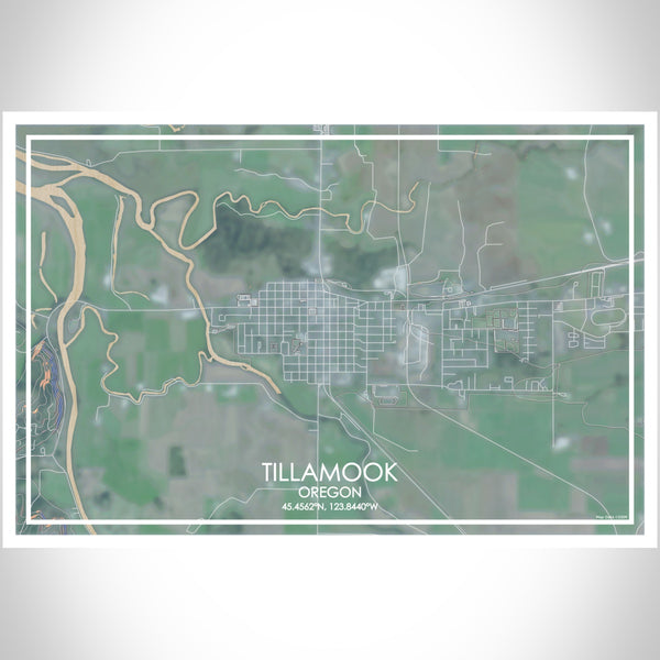 Tillamook Oregon Map Print Landscape Orientation in Afternoon Style With Shaded Background