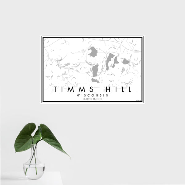 16x24 Timms Hill Wisconsin Map Print Landscape Orientation in Classic Style With Tropical Plant Leaves in Water