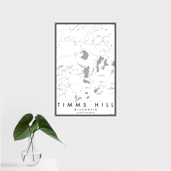 16x24 Timms Hill Wisconsin Map Print Portrait Orientation in Classic Style With Tropical Plant Leaves in Water