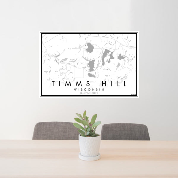24x36 Timms Hill Wisconsin Map Print Lanscape Orientation in Classic Style Behind 2 Chairs Table and Potted Plant