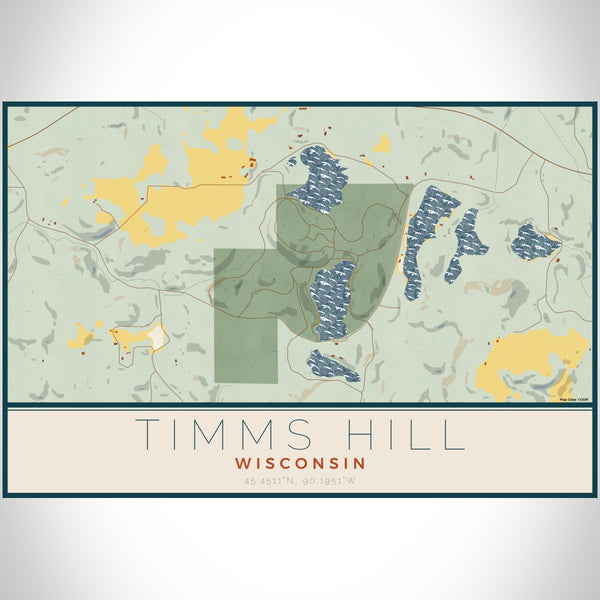 Timms Hill Wisconsin Map Print Landscape Orientation in Woodblock Style With Shaded Background