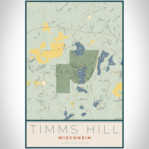 Timms Hill Wisconsin Map Print Portrait Orientation in Woodblock Style With Shaded Background