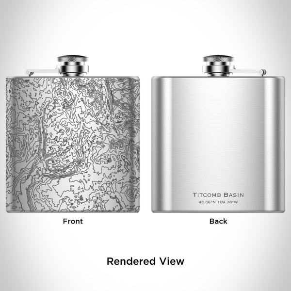 Rendered View of Titcomb Basin Wyoming Map Engraving on 6oz Stainless Steel Flask