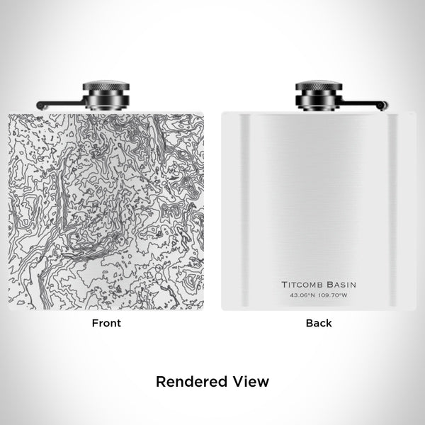Rendered View of Titcomb Basin Wyoming Map Engraving on 6oz Stainless Steel Flask in White