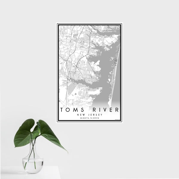 16x24 Toms River New Jersey Map Print Portrait Orientation in Classic Style With Tropical Plant Leaves in Water