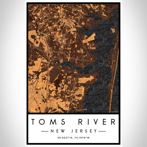 Toms River New Jersey Map Print Portrait Orientation in Ember Style With Shaded Background