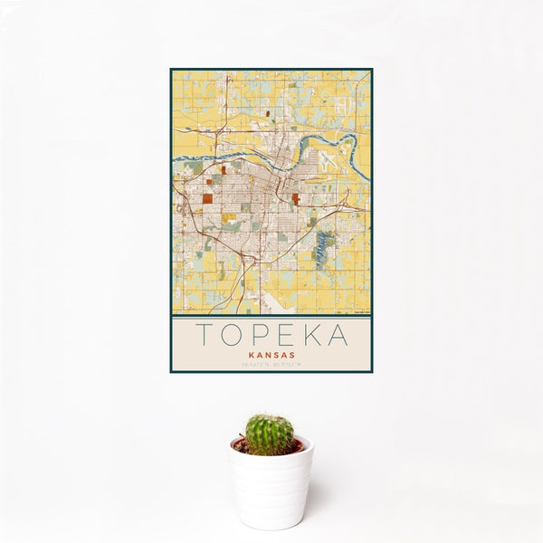 Topeka - Kansas Map Print in Woodblock
