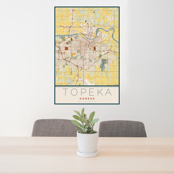 Topeka - Kansas Map Print in Woodblock