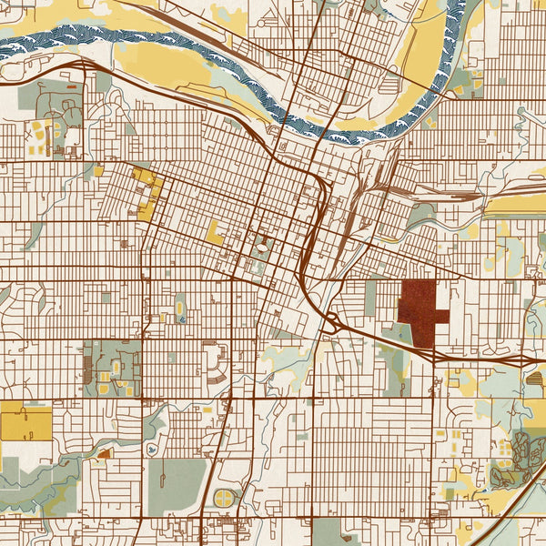 Topeka - Kansas Map Print in Woodblock
