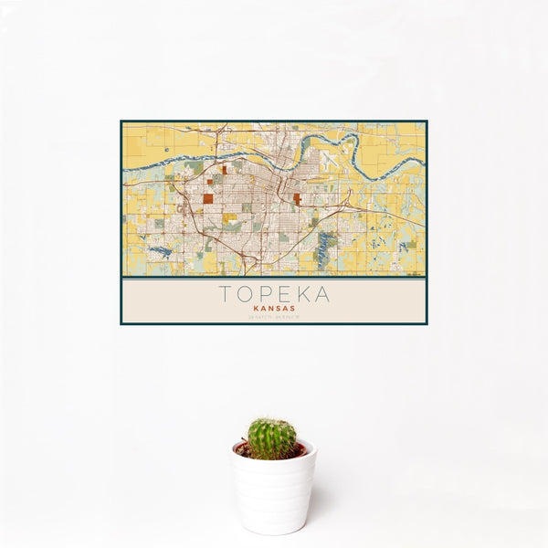 Topeka - Kansas Map Print in Woodblock