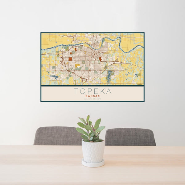 Topeka - Kansas Map Print in Woodblock
