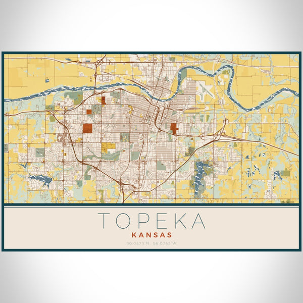 Topeka - Kansas Map Print in Woodblock