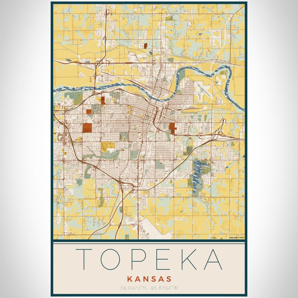 Topeka - Kansas Map Print in Woodblock