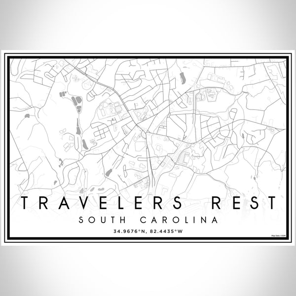 Travelers Rest South Carolina Map Print Landscape Orientation in Classic Style With Shaded Background