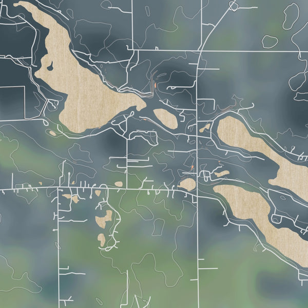 Tri-Lakes Indiana Map Print in Afternoon Style Zoomed In Close Up Showing Details