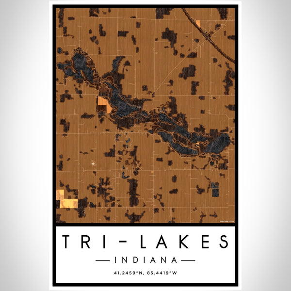 Tri-Lakes Indiana Map Print Portrait Orientation in Ember Style With Shaded Background