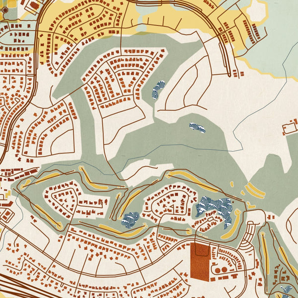 Trophy Club Texas Map Print in Woodblock Style Zoomed In Close Up Showing Details