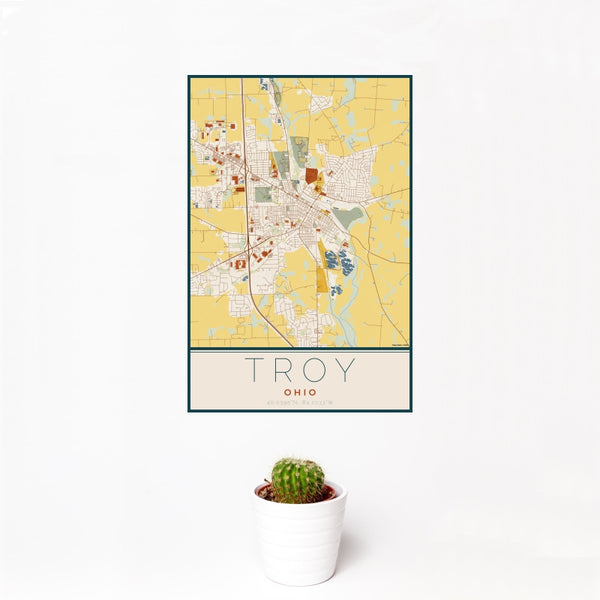 Troy - Ohio Map Print in Woodblock