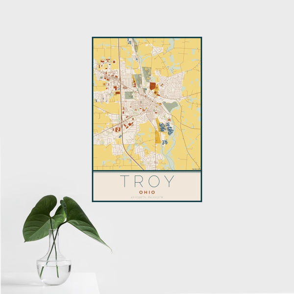 Troy - Ohio Map Print in Woodblock