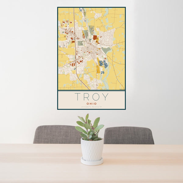Troy - Ohio Map Print in Woodblock
