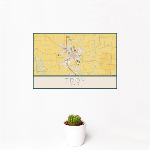 Troy - Ohio Map Print in Woodblock