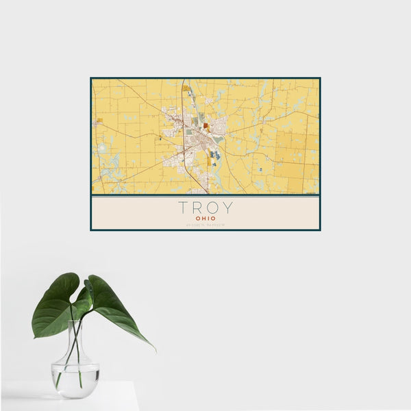 Troy - Ohio Map Print in Woodblock