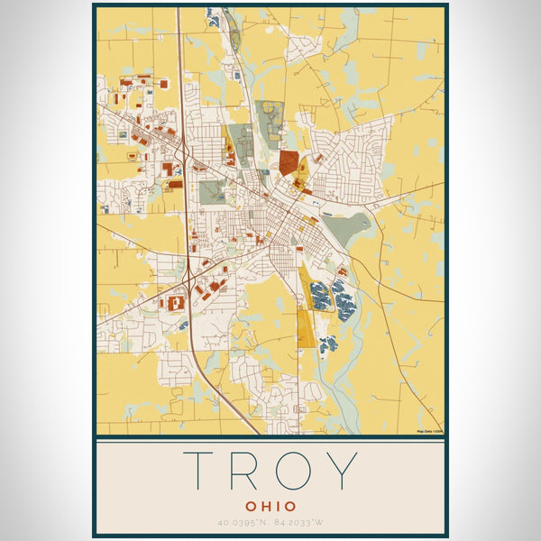 Troy - Ohio Map Print in Woodblock