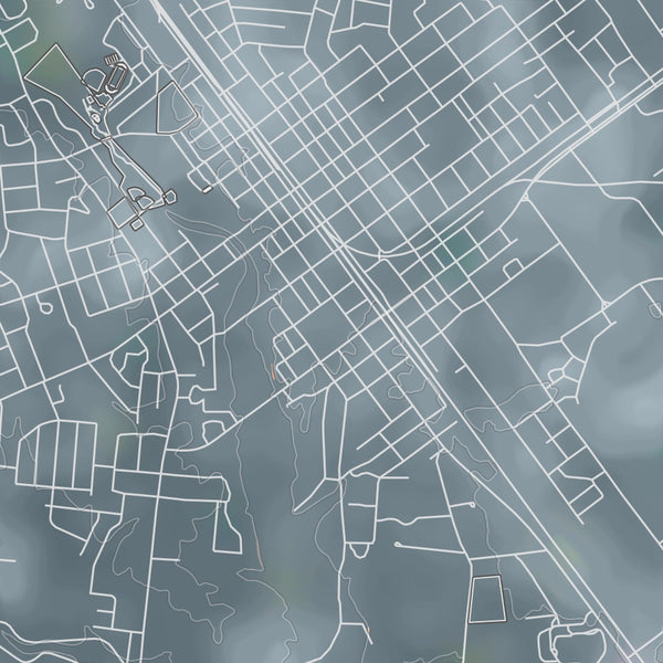 Tullahoma Tennessee Map Print in Afternoon Style Zoomed In Close Up Showing Details
