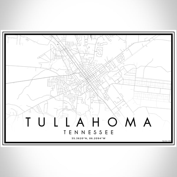 Tullahoma Tennessee Map Print Landscape Orientation in Classic Style With Shaded Background