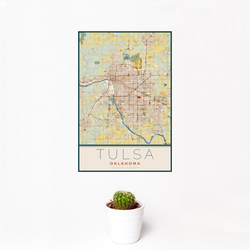 Tulsa - Oklahoma Map Print in Woodblock