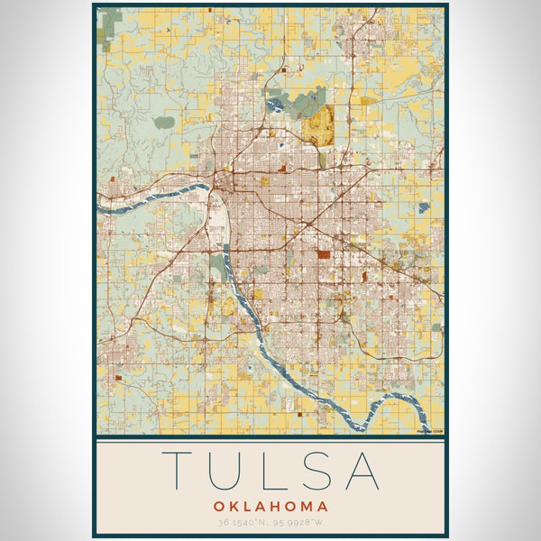 Tulsa - Oklahoma Map Print in Woodblock